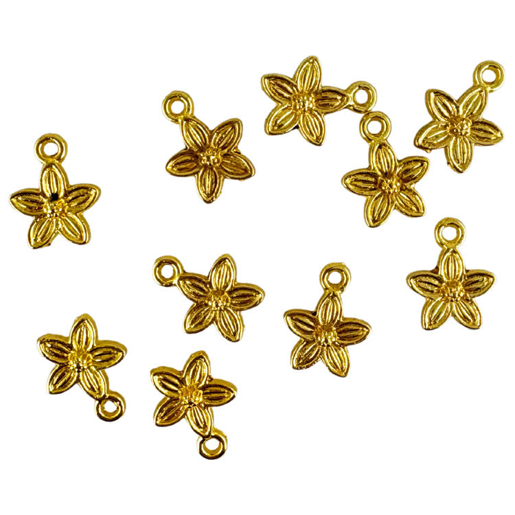 Flowers Metal Charms in Golden 10pc