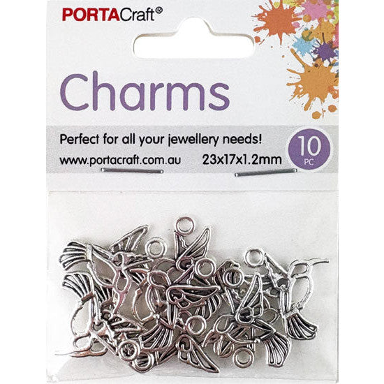 Charms Metal 10pc Humming Birds 23x17x1.2mm Slvrd