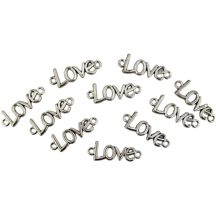 Love Metal Charms in Silver Tone 10pc