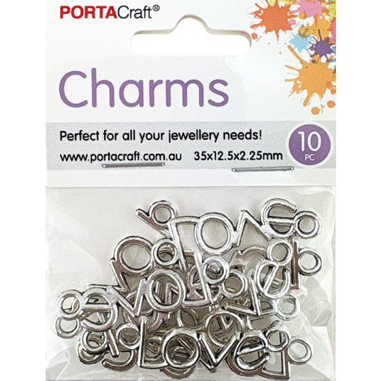 Charms Metal 10pc Love 35x12.5x2.25mm Silvered