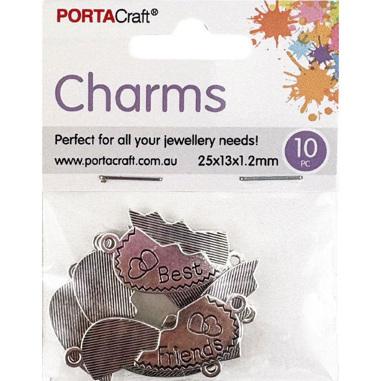 Charms Metal 10pc Best Friend 25x13x1.2mm Silvered