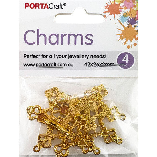 Charms Metal 4pc Crosses 42x26x2mm Golden
