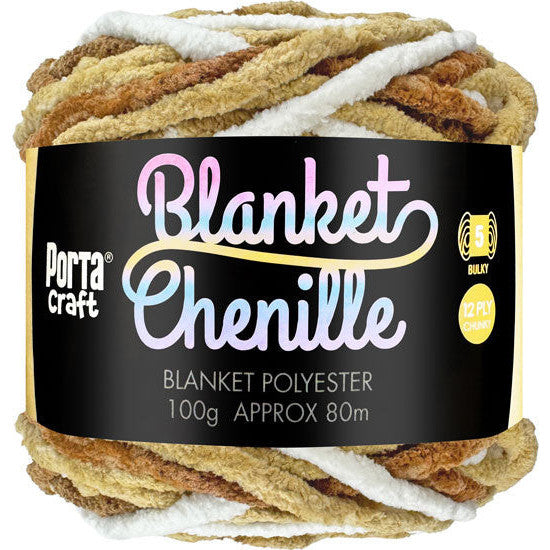 Chenille Blanket Yarn 100g 80m 12ply - Coffee Swirl