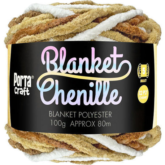 Chenille Blanket Yarn 100g 80m 12ply - Coffee Swirl