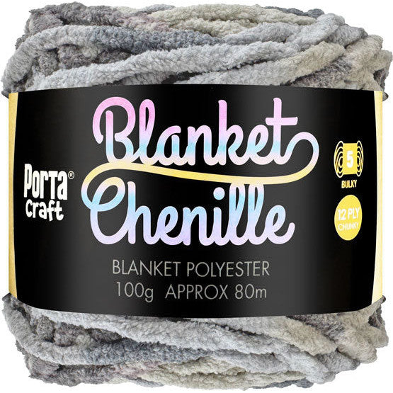 Chenille Blanket Yarn 100g 80m 12ply - Granite