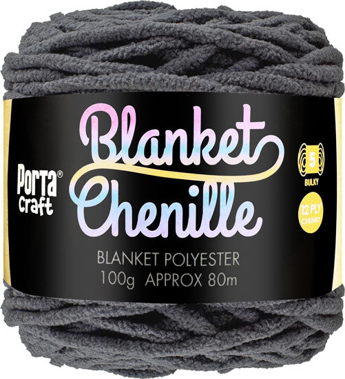 Chenille Blanket Yarn 100g 80m 12ply - Solid Dark Grey