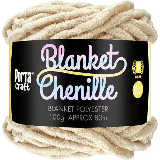 Chenille Blanket Yarn 100g 80m 12ply - Solid Flat White
