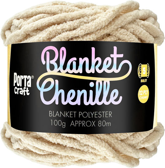 Chenille Blanket Yarn 100g 80m 12ply - Solid Flat White