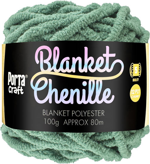 Chenille Blanket Yarn 100g 80m 12ply - Solid Eucalyptus
