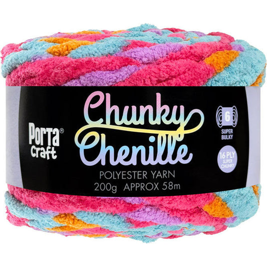 Chunky Chenille Yarn 200g 58m Multi Pixie Coral