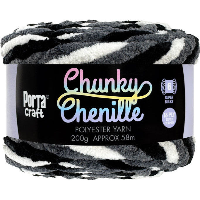 Chunky Chenille Yarn 200g 58m Multi Silver Camo
