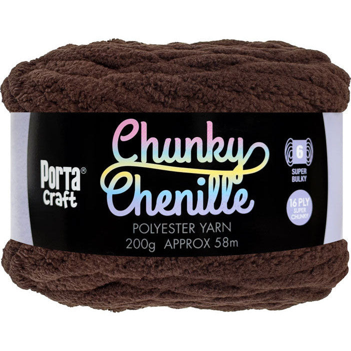 Chunky Chenille Yarn 200g 58m Solid Chocolate