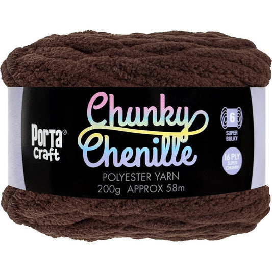 Chunky Chenille Yarn 200g 58m Solid Chocolate