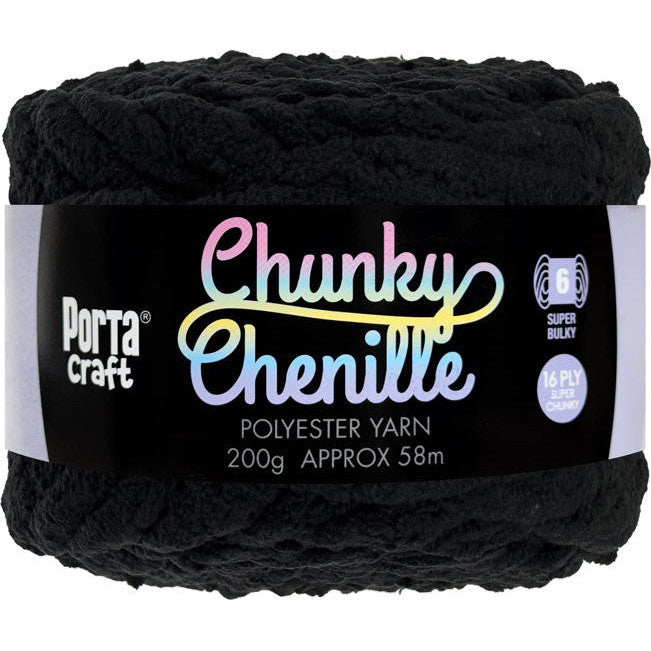 Chunky Chenille Yarn 200g 58m Solid Black