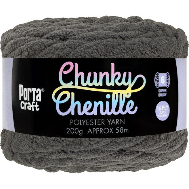 Chunky Chenille Yarn 200g 58m Solid Dark Grey