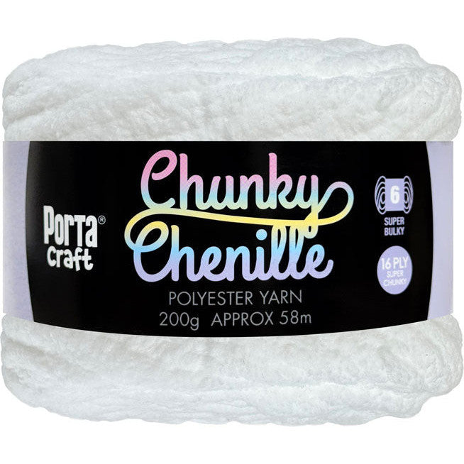 Chunky Chenille Yarn 200g 58m Solid Pure White
