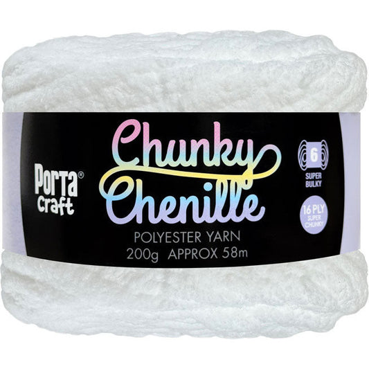 Chunky Chenille Yarn 200g 58m Solid Pure White