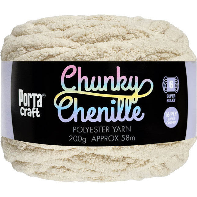 Chunky Chenille Yarn 200g 58m Solid Ivory