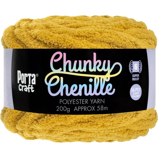 Chunky Chenille Yarn 200g 58m Solid Mustard