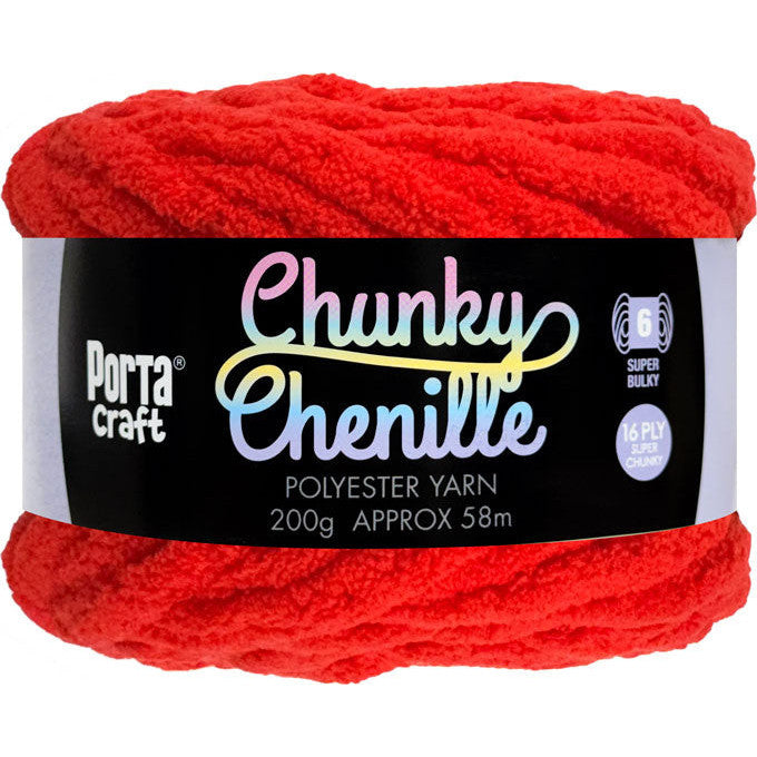 Chunky Chenille Yarn 200g 58m Solid Red