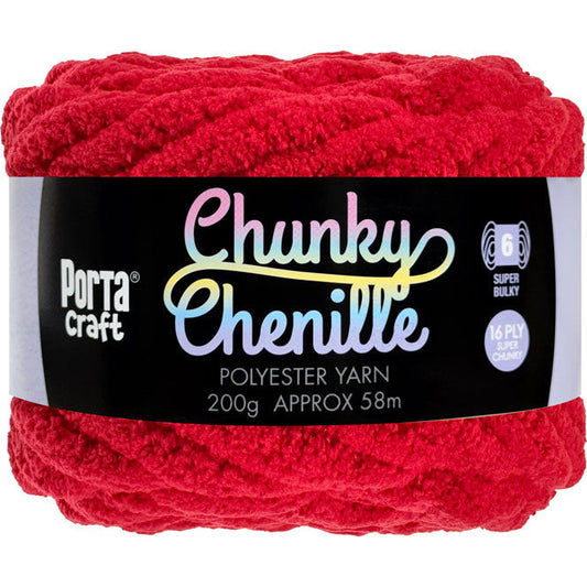 Chunky Chenille Yarn 200g 58m Solid Crimson