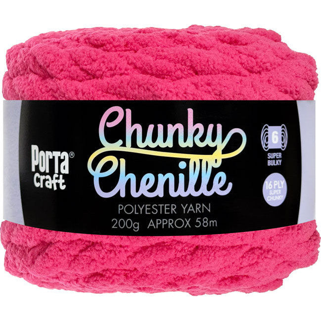 Chunky Chenille Yarn 200g 58m Solid Hot Pink
