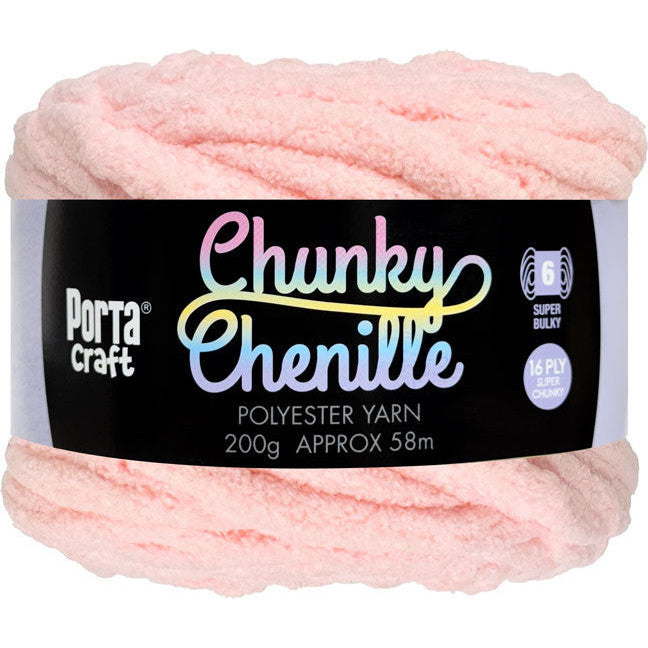 Chunky Chenille Yarn 200g 58m Solid Baby Pink