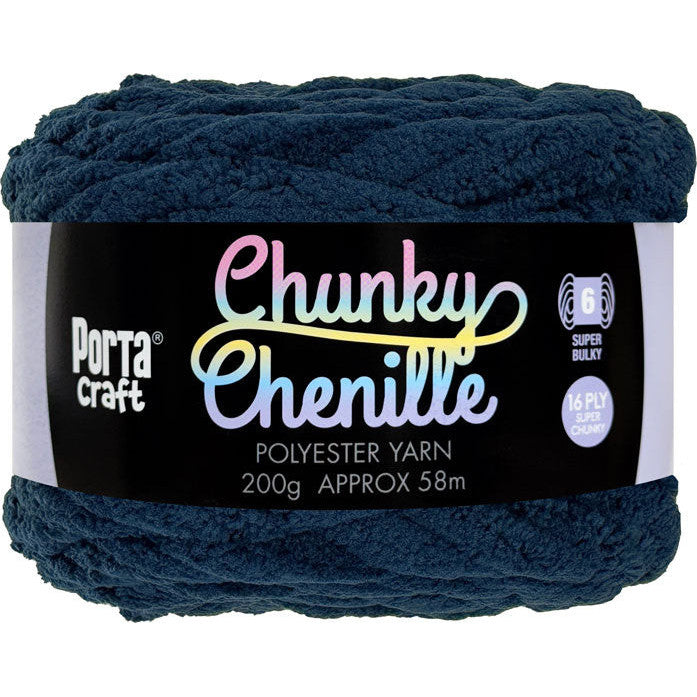 Chunky Chenille Yarn 200g 58m Solid Dark Blue