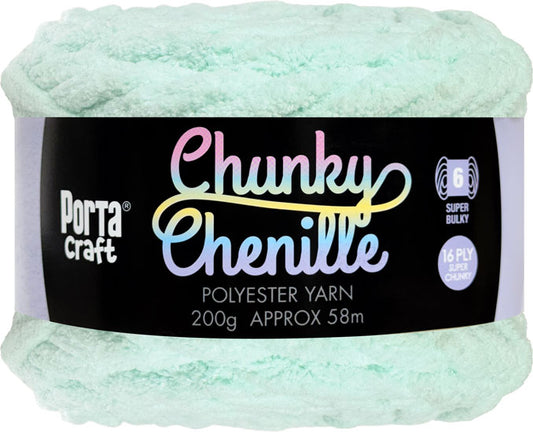 Chunky Chenille Yarn 200g 58m 16ply - Solid Ice Mint