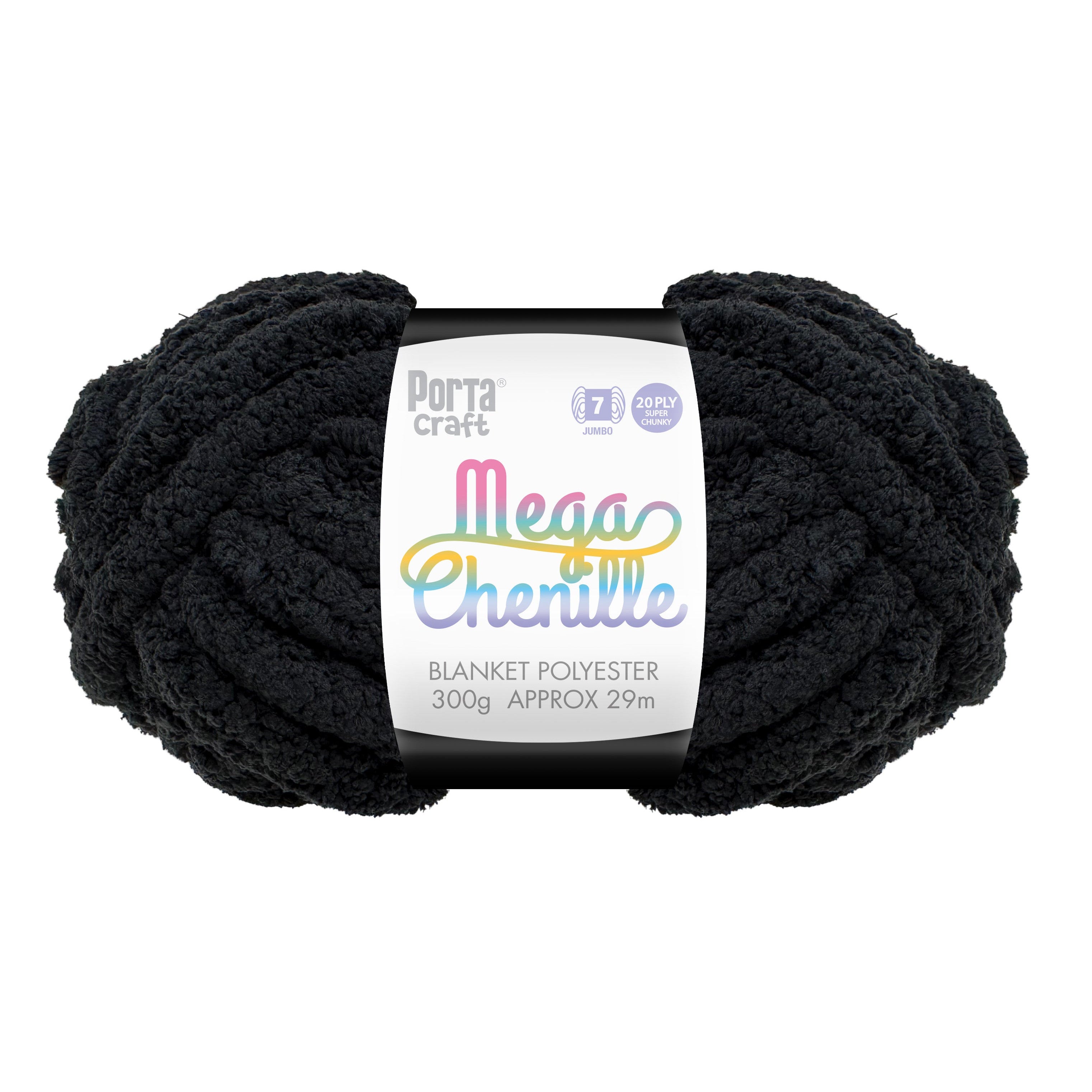 Mega Chenille Yarn 300g 29m 20ply Black - Discount Craft