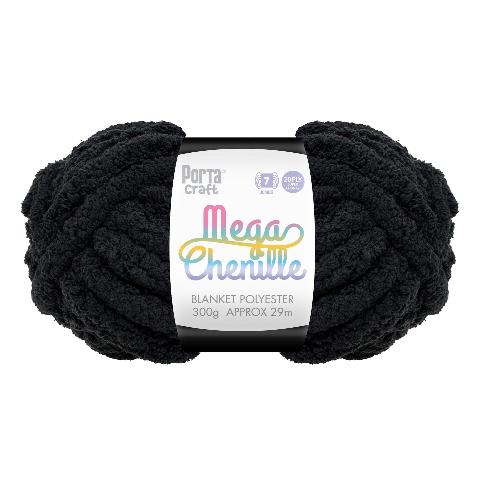 Mega Chenille Yarn 300g 29m Solid Black