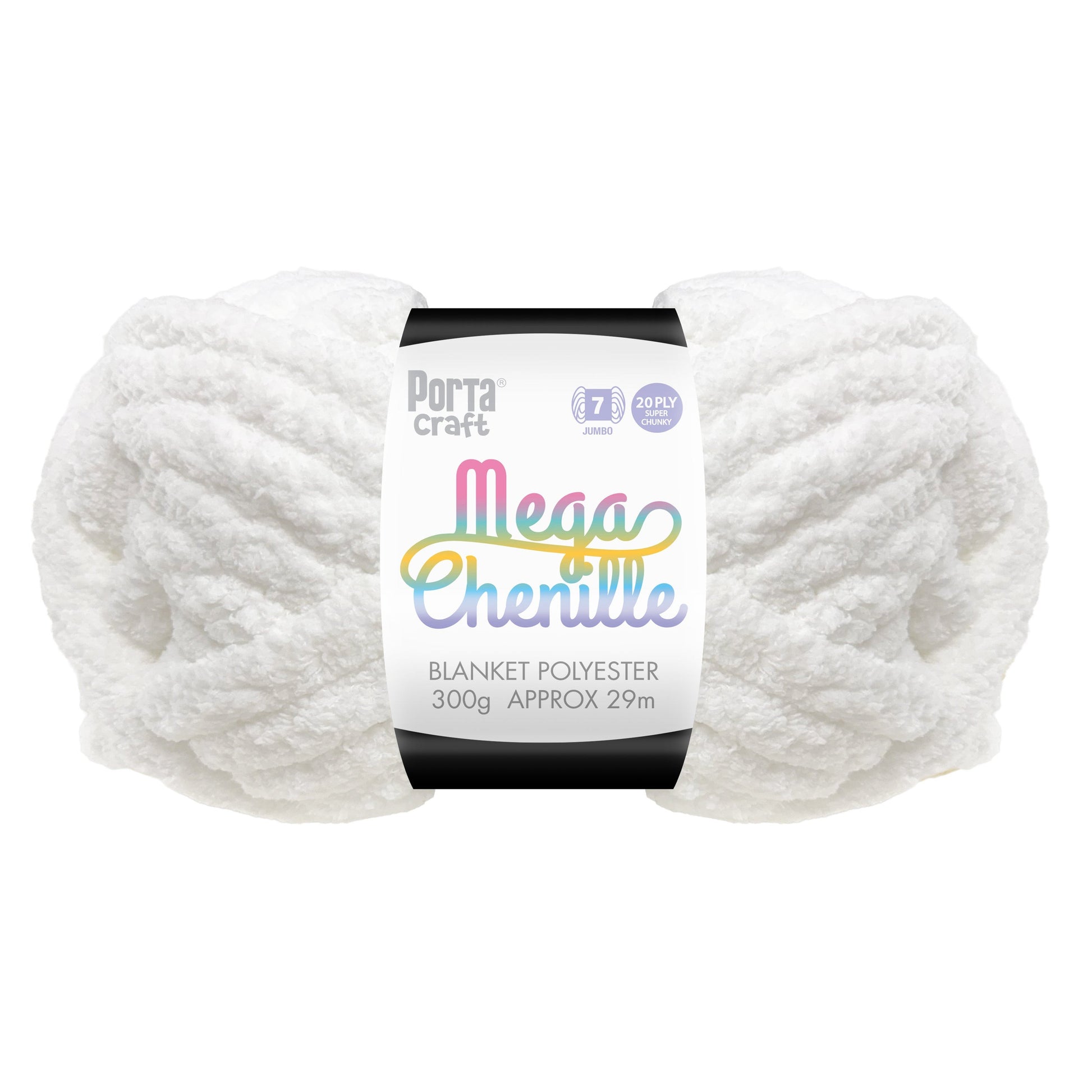 Mega Chenille Yarn 300g 29m Solid Pure White