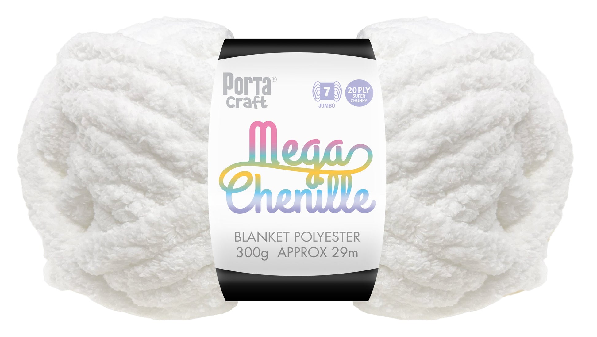 Mega Chenille Yarn 300g 29m Solid Pure White