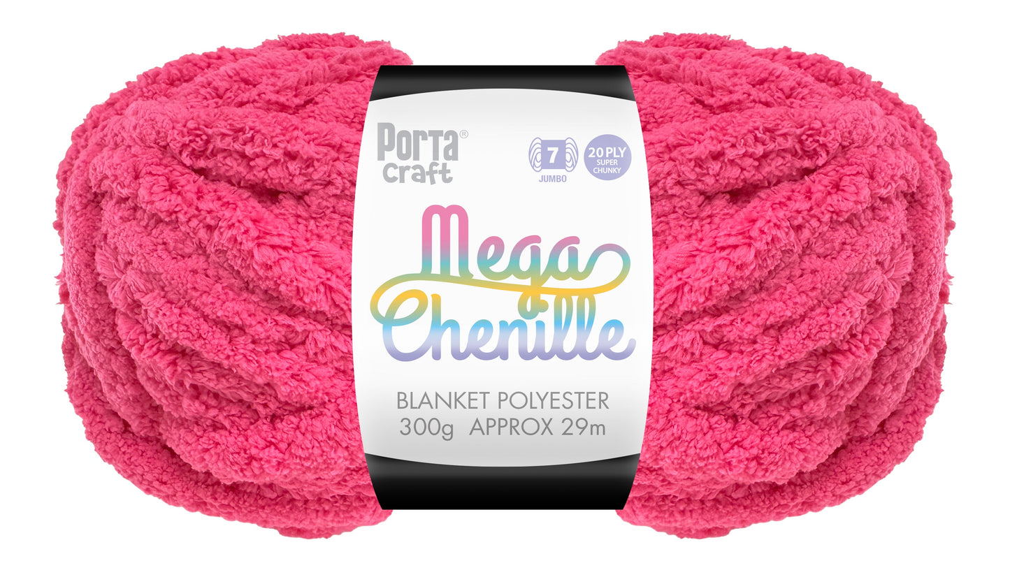 Mega Chenille Yarn 300g 29m Solid Hot Pink