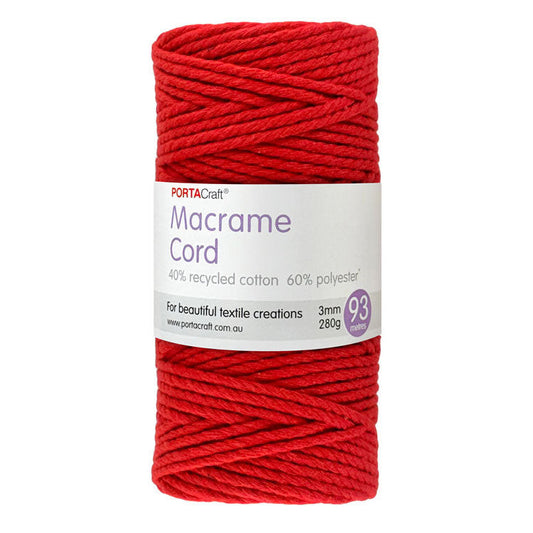 Macrame Cord 280g 3mm 93m Twisted 14 Red