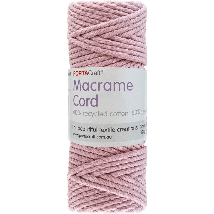 Macrame Cord 120g 3mm 39m Twisted Baby Pink