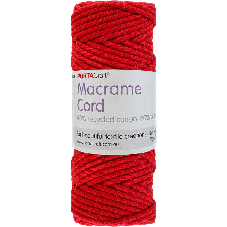 Macrame Cord 120g 3mm 39m Twisted Red