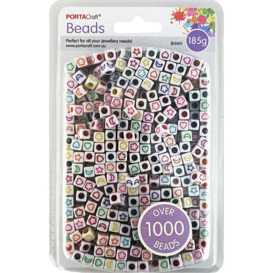 Cube Beads 6mm 185g with Multicolour Shapes