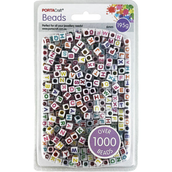 Alphabet Bead Cubes 6mm 195g - Multicolour Letters