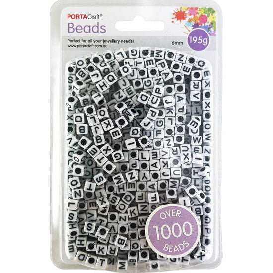 Alphabet Bead Cubes 6mm 195g - Black Letters