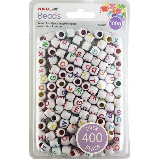 Alphabet Bead Barrels 8x9mm 160g - Multicolour Letters