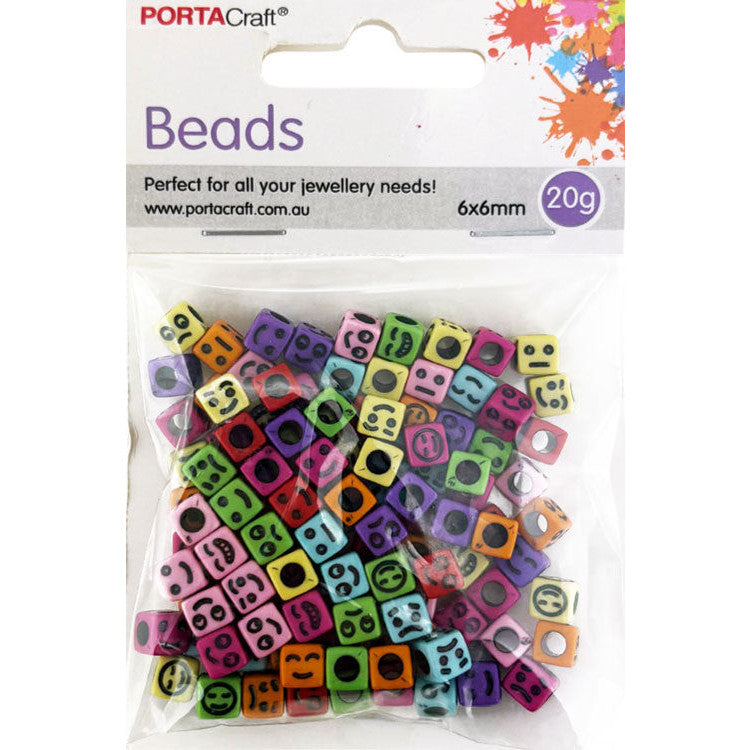 Beads  6mm 20g Cube Multicolour w Black Emoji