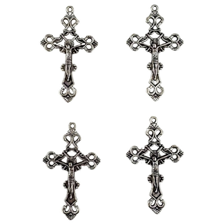 Cross Metal Charms in Silver Tone 4pc
