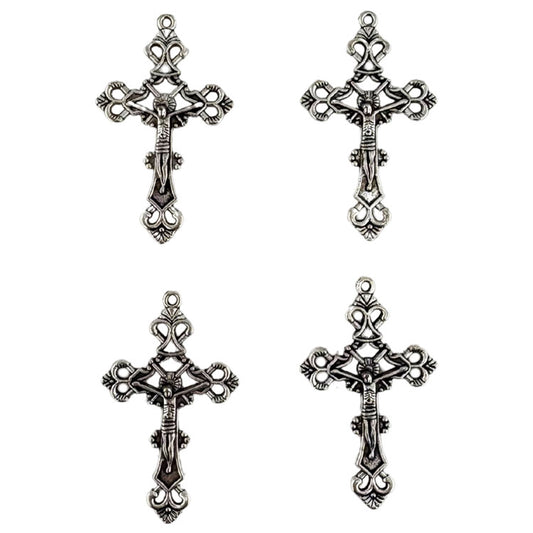 Cross Metal Charms in Silver Tone 4pc
