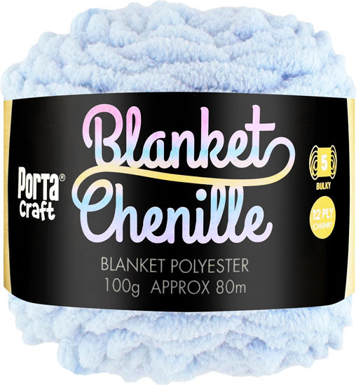 Chenille Blanket Yarn 100g 80m 12ply - Baby Blue (New)