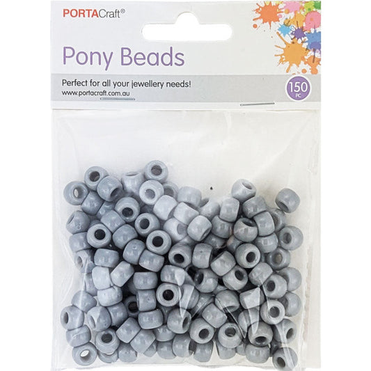 Pony Beads 6x8mm 150pk - Grey