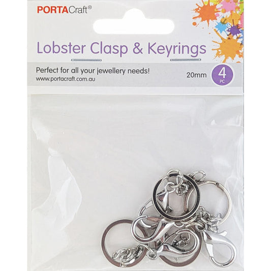 Porta Craft silver tone keyring findings with lobster clips