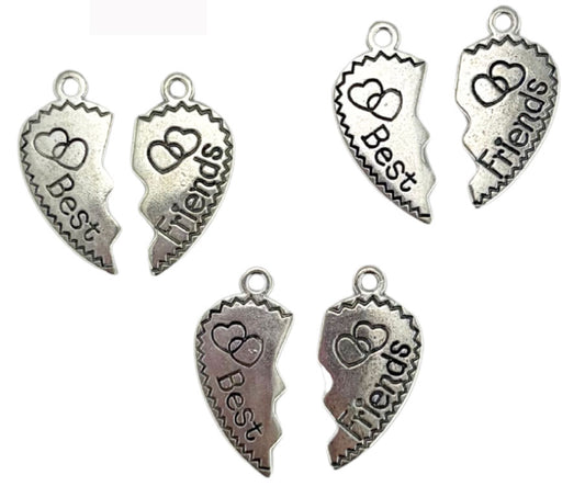Best Friend Metal Charms in Silver Tone 6pc