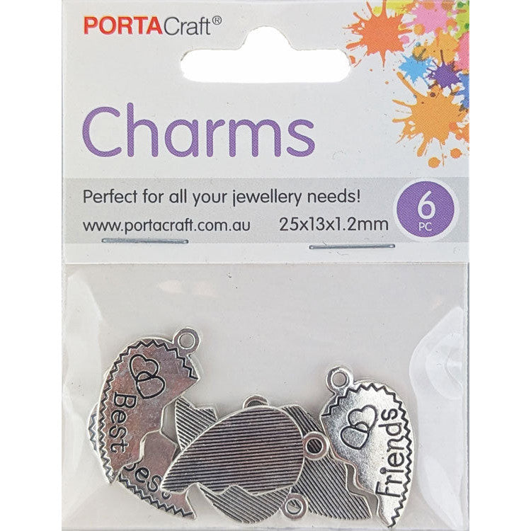 Best Friend Metal Charms in Silver Tone 6pc