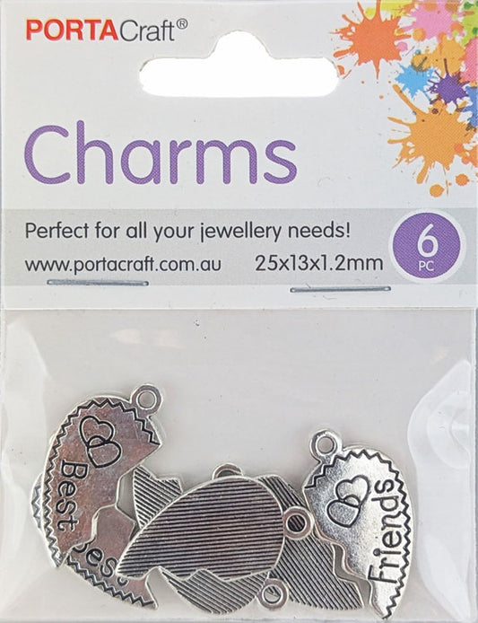 Best Friend Metal Charms in Silver Tone 6pc